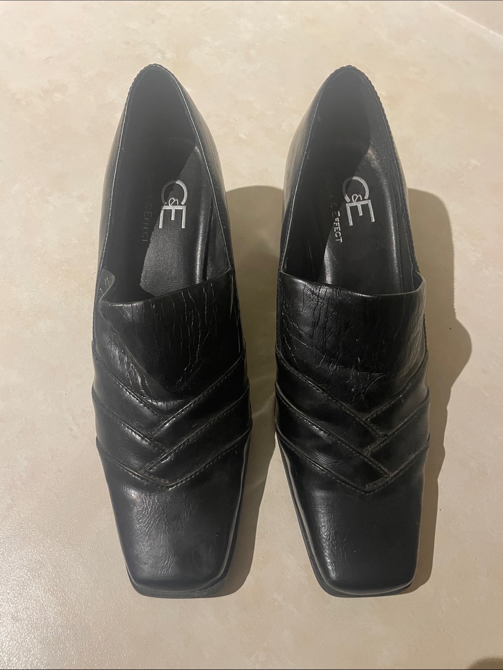 Cause & Effect Black Leather Square-Toe Slip-On Dress Shoes for Women Size 7
